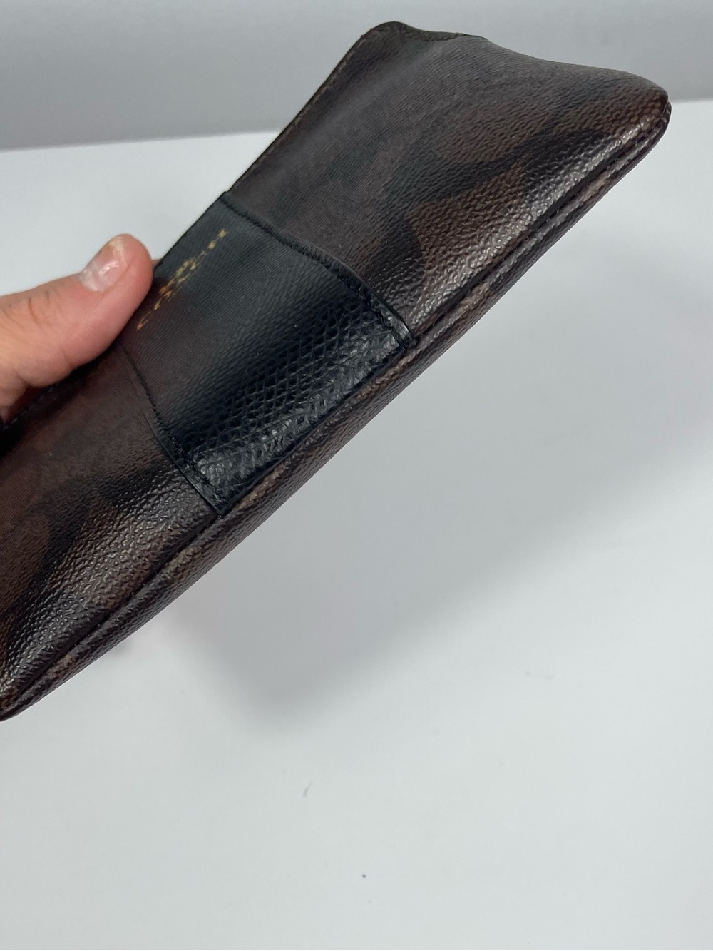 Coach Corner Zip Wristlet Signature PVC Leather Brown Black - Picture 7 of 9